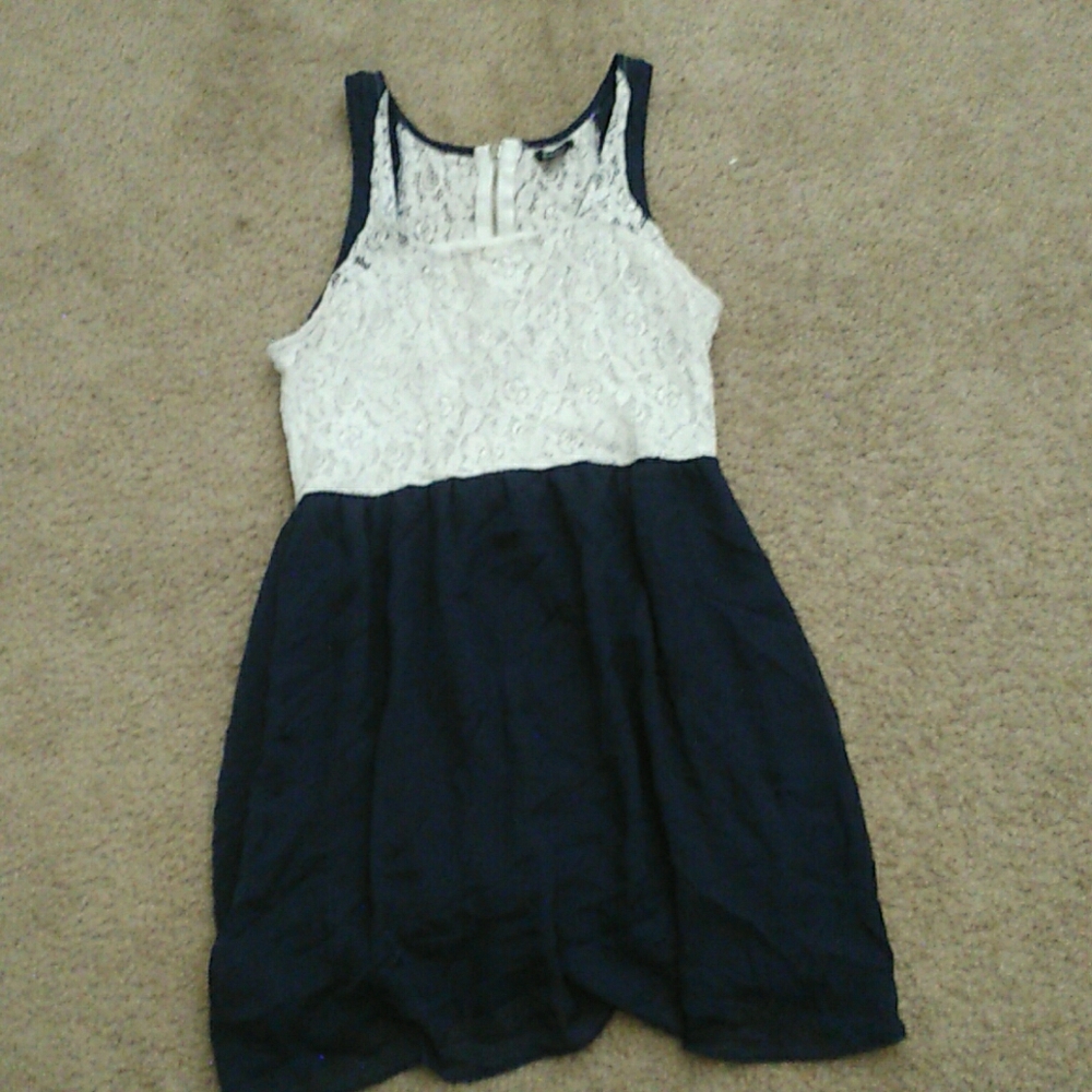 White lace/ navy dress